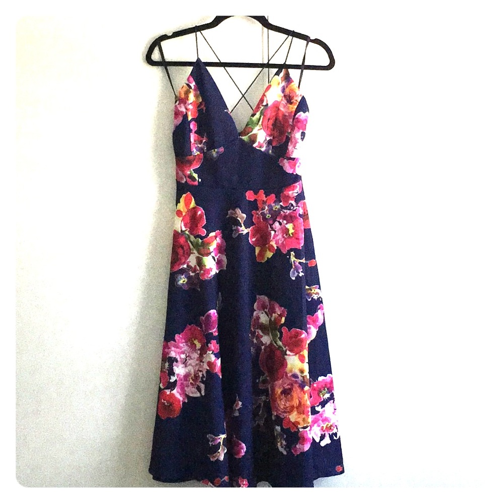 Navy floral mid-calf dress